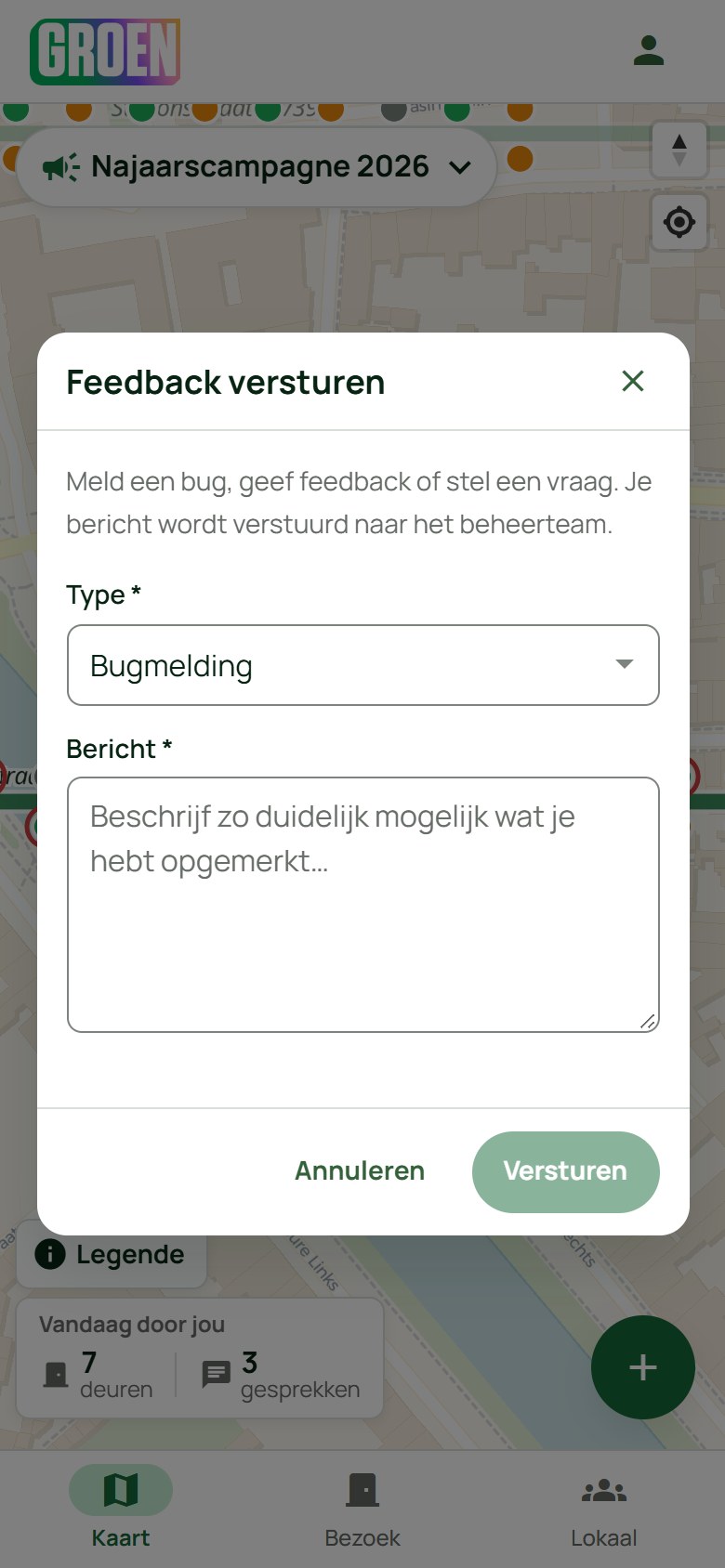 Het venster Feedback versturen