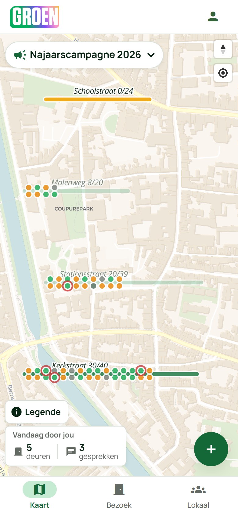 De kaart met straatlijnen en bolletjes