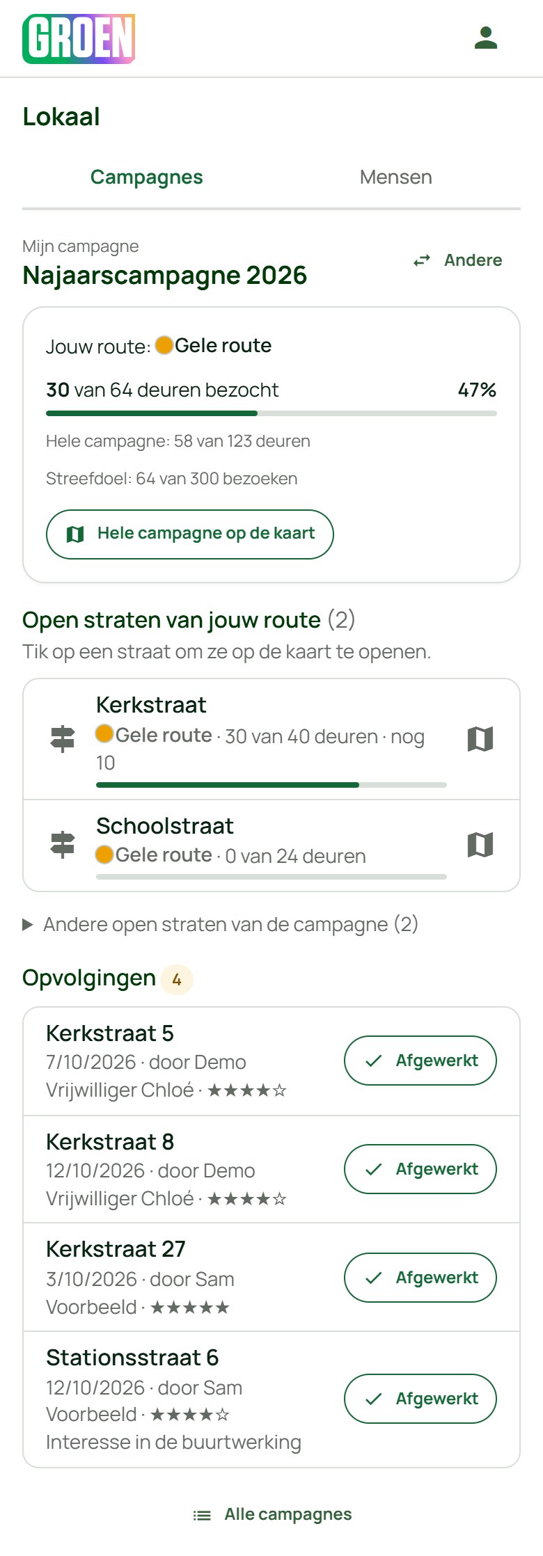 Mijn campagne met jouw route, open straten en opvolgingen